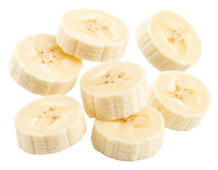 Fresh banana slices stacked together.