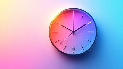 Colorful wall clock, vibrant gradient, modern design, studio shot, time concept, perfect for background, desktop, social media, or print