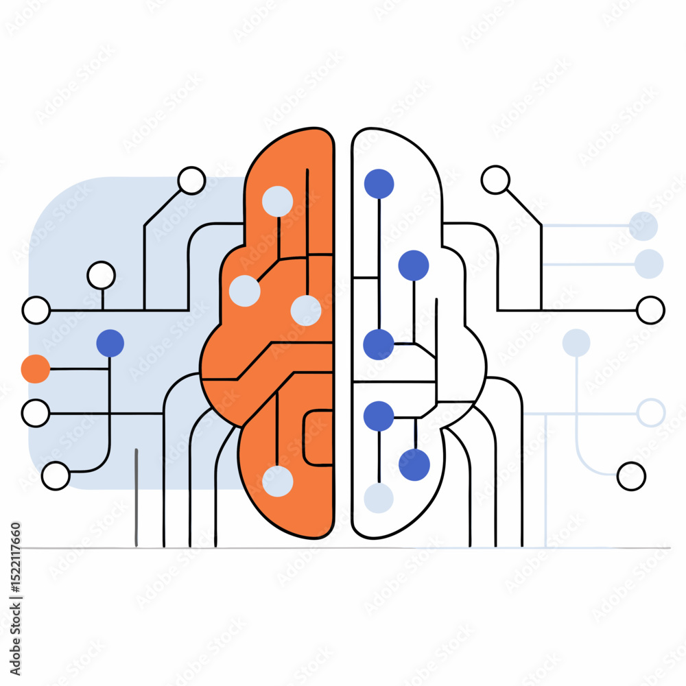 Poster brain with circuit connections representing ai technology