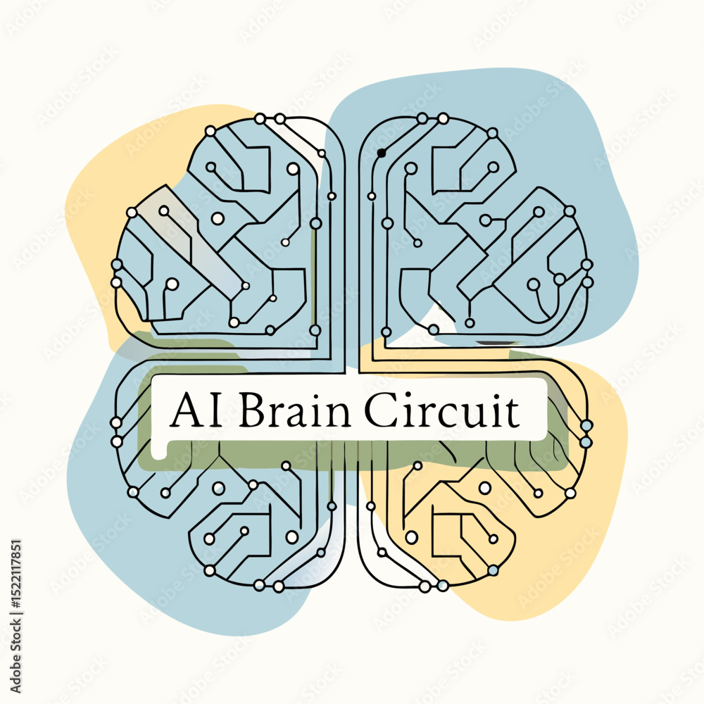 Poster stylized brain circuit diagram with abstract background