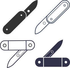 Silhouette Pocket Knife Flat Illustration in Simple Minimalist Style