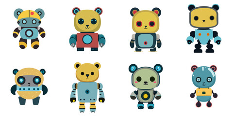 Fototapeta premium Multiple vector illustrations cute bear robot
