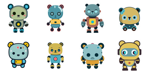 Obraz premium Multiple vector illustrations cute bear robot
