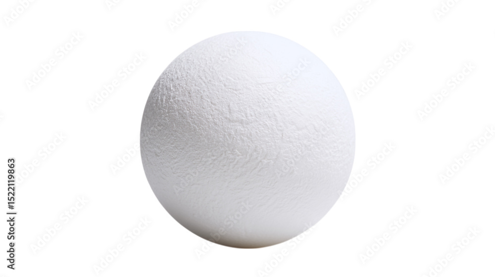 Poster a simple studio shot showing a single white sphere against a stark black background with soft lighti