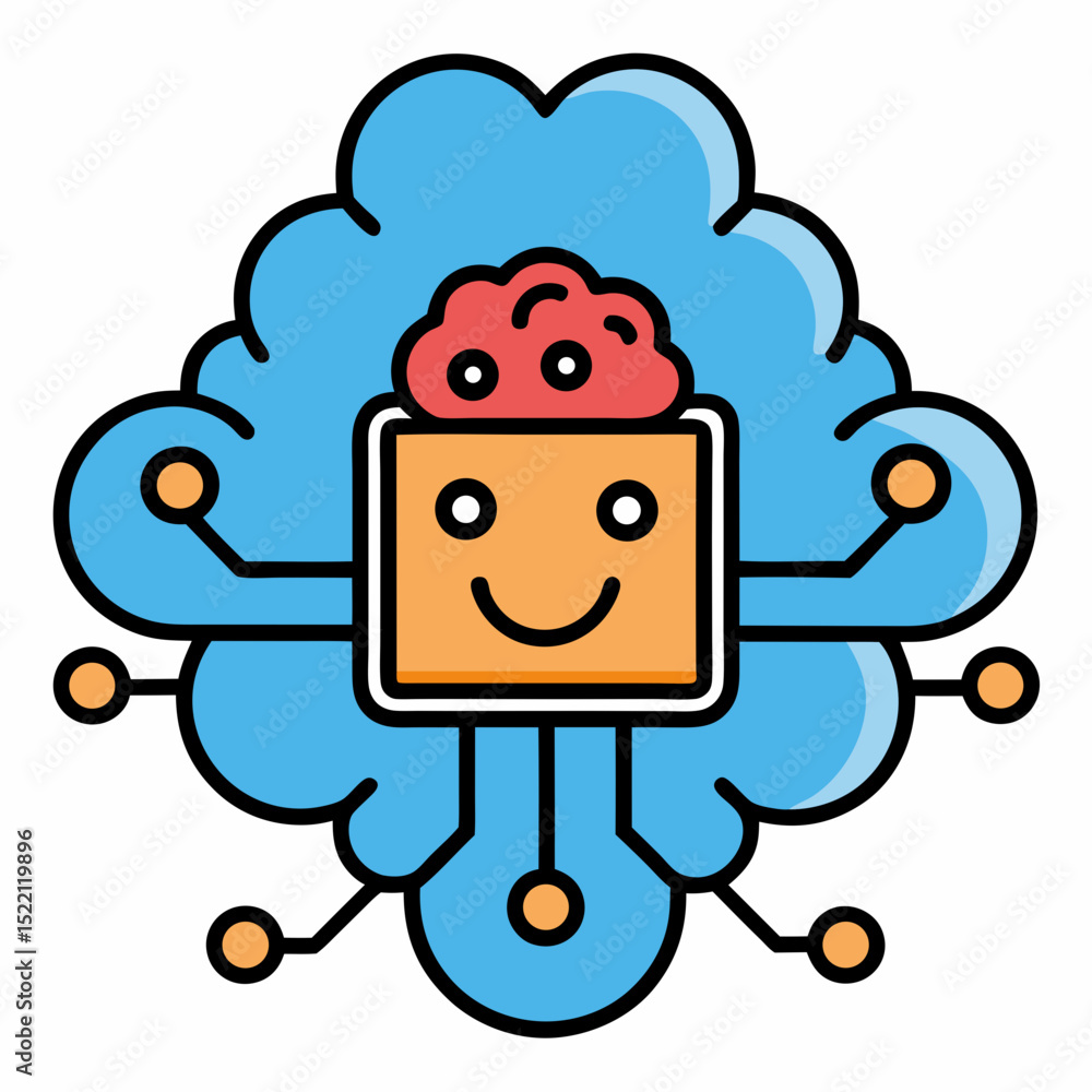 Aufkleber stylized ai brain with cloud and circuit board elements