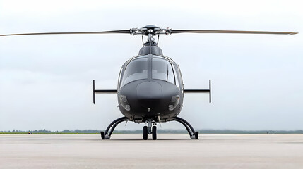 Dark Gray Helicopter Front View On Runway