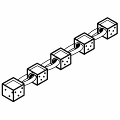 Linked dice forming a chain in black and white outline