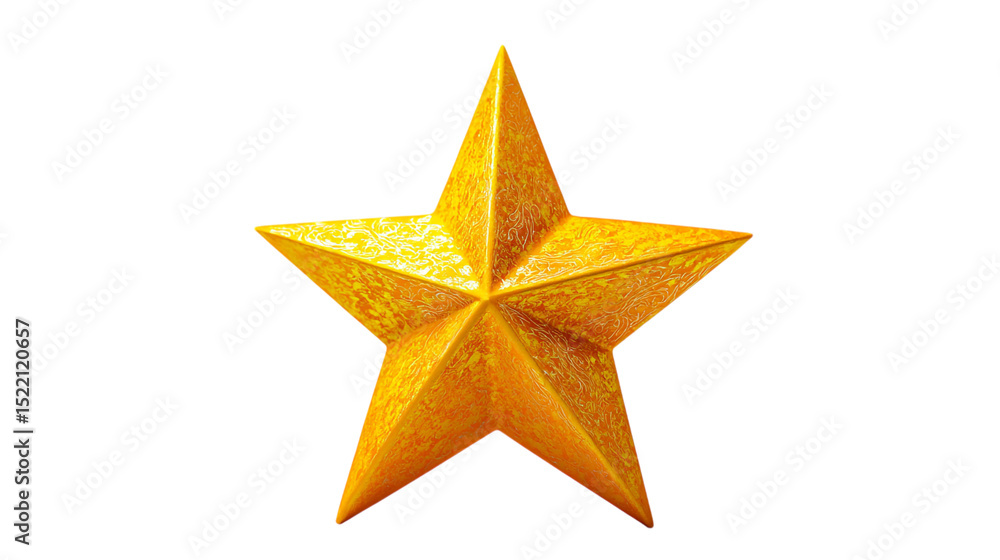 Poster a shiny golden star with a textured surface against a plain black background in a studio shot on tra