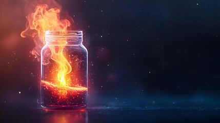 Glowing Fire In Glass Jar