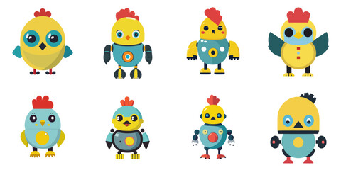 Obraz premium Multiple vector illustrations cute chicken robot