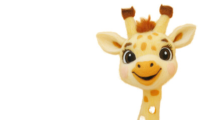 Obraz premium Cute felt giraffe portrait against a black background.