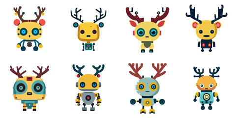 Naklejka premium Multiple vector illustrations cute deer robot