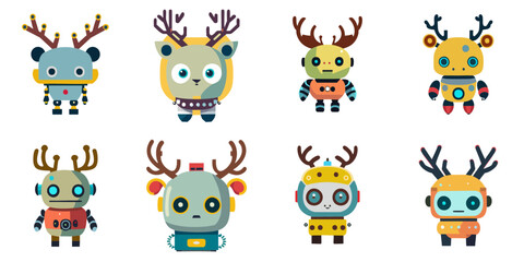 Fototapeta premium Multiple vector illustrations cute deer robot