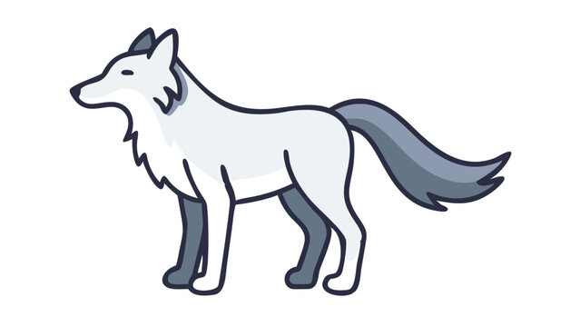 Cute and Expressive Icon Logo of a Regal Wolf with a Graceful Neck Arch, Defined Hackles, and a Prominent Tail
