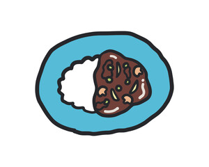 ハヤシライスのラフな線あり手描きイラスト