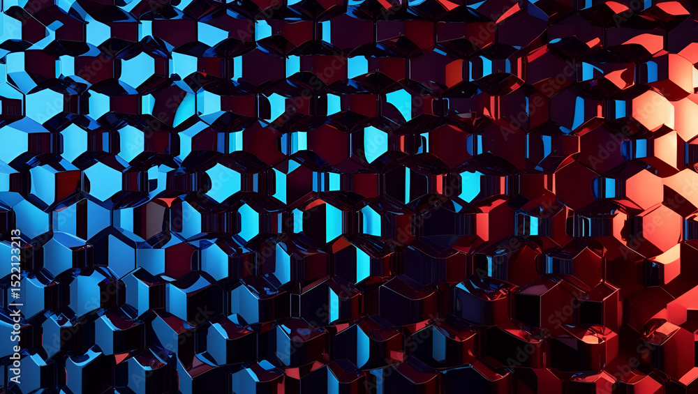 Poster glossy hexagonal surface design featuring vibrant colors in a harmonious arrangement.