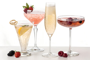 Three sparkling cocktails with fresh berries