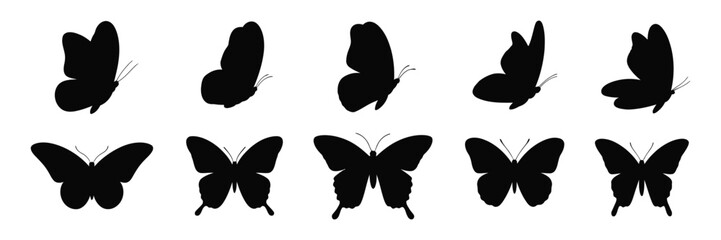 Flying butterflies black silhouette set isolated on white background vector art

