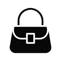 A stylish black leather handbag with a lock, perfect for fashion, luxury, and personal elegance, isolated as a vector illustration silhouette icon