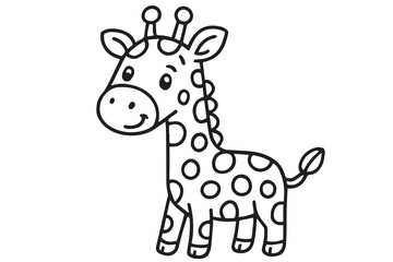 Black and white vector doodle of a giraffe, created with bold outlines and minimal detail for a clean, fun, and cartoon like look.