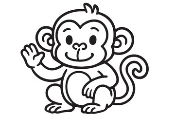 Vector doodle of a monkey using minimalist black and white design, drawn with bold black outlines and a charming, simplified body shape.

