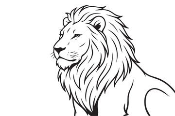 Lion vector in minimalist style, entirely black and white with strong black outlines, no gradients, and a bold yet clean overall appearance.

