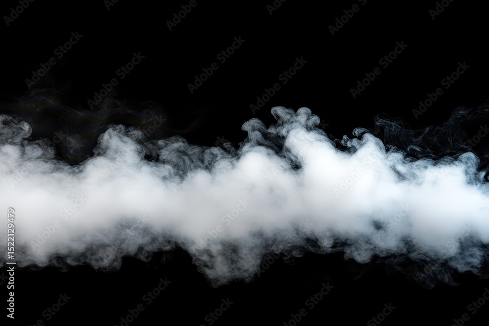 Poster sparse white smoke rolls slowly across a black background creating an ethereal ambiance, sparse whit