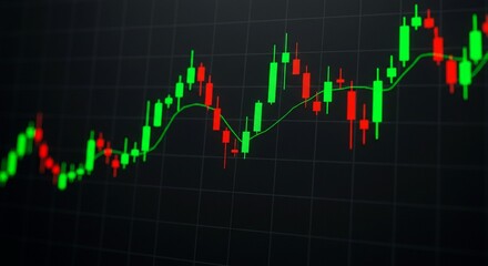 Naklejka premium Financial Stock Chart with Green and Red Candlesticks on Black Background