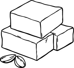 Sketched Pile Of Fudgy Treats With Almonds In Black And White Outline Style Design