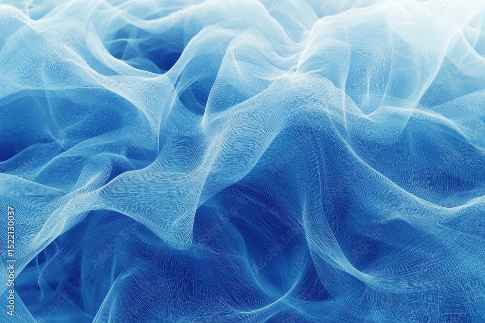Poster Flowing blue lines create a mesmerizing effect in a computer generated design, Frame of blue lines 3D render Computer generated seamless smooth