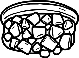 Container Filled With Several Rounded Cubes In Black And White Outline Illustration Isolated