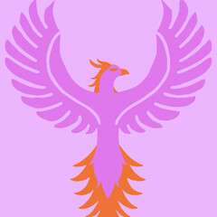 Obraz premium Illustration of a phoenix with spread wings in pink and gold