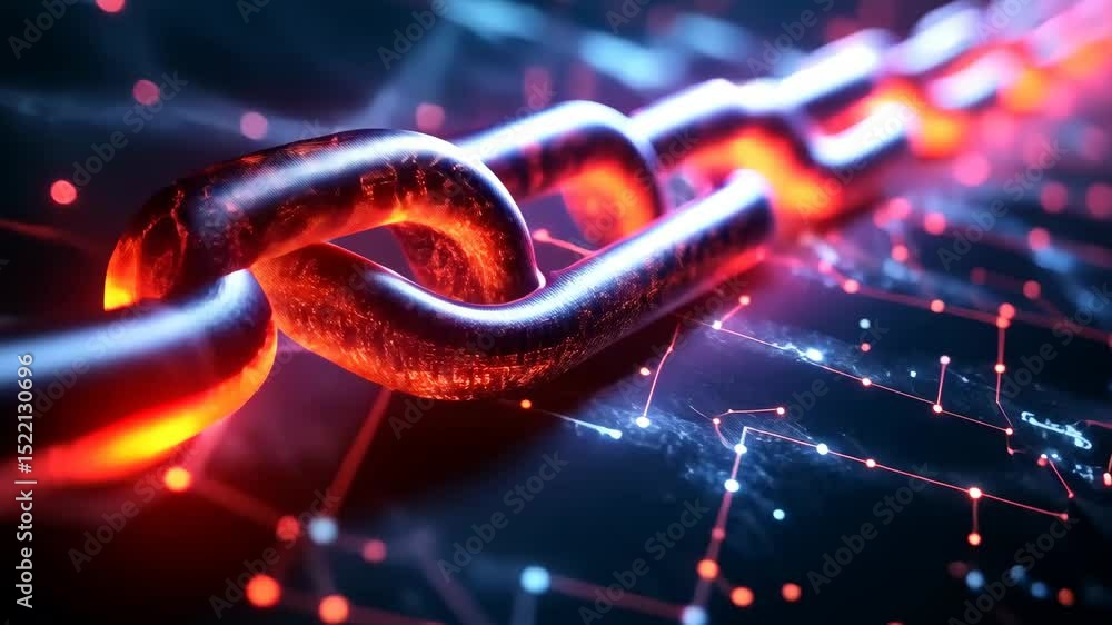 Poster futuristic digital chain with glowing nodes and network connections