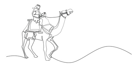 Camel Rider Continuous Line Drawing Vector Illustration.