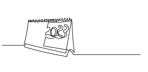 2023 Calendar One Line Drawing on White Background.