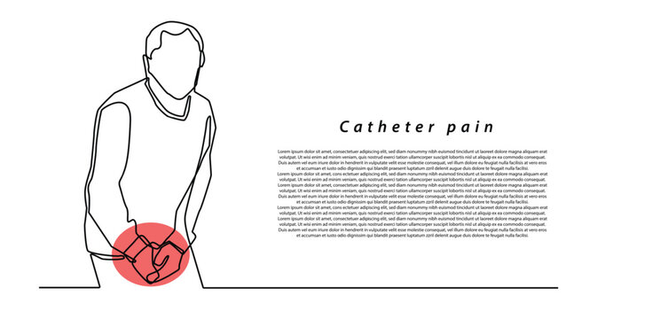 Catheter Pain Line Art Vector Illustration on White