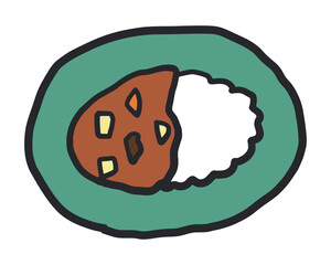 カレーライスのラフな線あり手描きイラスト
