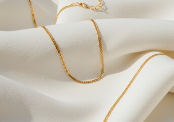 Elegant gold franco chain necklace on white fabric