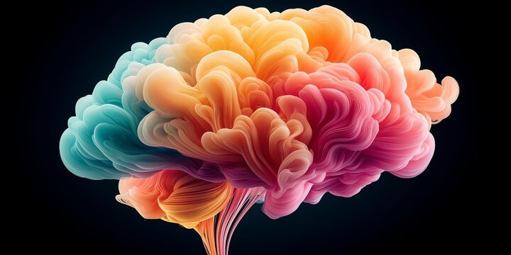Neuroplasticity learning concept. Colorful abstract brain illustration with swirling patterns.