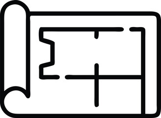 Black and white floor plan with bed icon isolated on white background