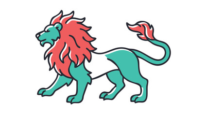 Obraz premium Cute and Expressive Icon Logo of a Regal Lion with a Flowing Mane, Defined Paw Pads, and a Fluffy Tail Tuft