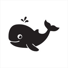 Whale Silhouette Icon – Minimal Vector of Cartoon Sea Mammal in Flat Style