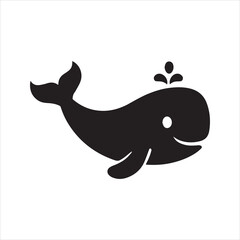 Whale Silhouette Icon – Minimal Vector of Cartoon Sea Mammal in Flat Style