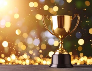 星の背景に輝くゴールドトロフィー