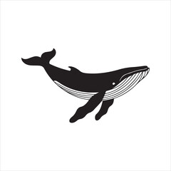 Stylized Whale Silhouette Icon – Elegant Ocean Mammal Vector with Decorative Lines