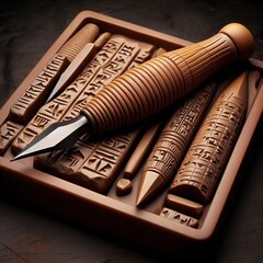 Scribe&rsquo;s cuneiform into clay tablets