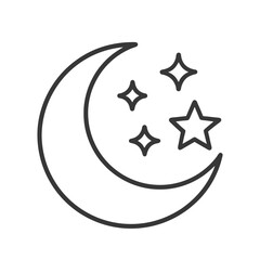 Crescent Moon and Stars Outline Vector Icon, Night Sky, Celestial Illustration, White Background, Simple Design