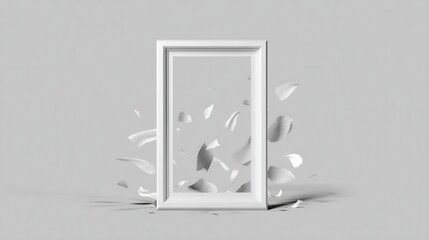 Naklejka premium Abstract White Frame Surrounded by Dynamic Shards on Gray Background