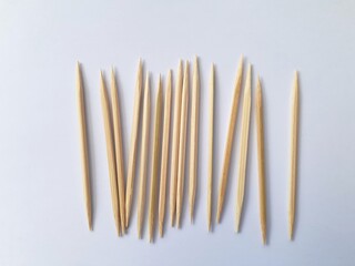 Collection of toothpicks isolated on white background.