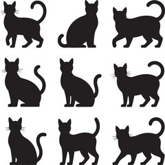 vector isolated silhouette cat set
